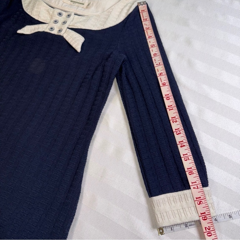 Anthropologie Pilcro Navy Blue Ribbed
Knit Top Shirt Sweater Sailor Bow Sz S - Picture 9 of 12